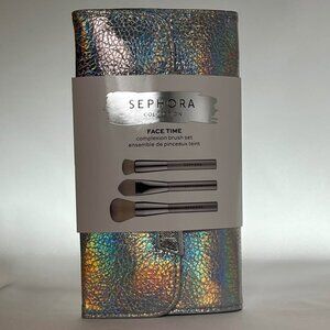 Sephora HOLOGRAPHIC Face Time 3 Piece Complexion Brush Set with Travel Case NIP